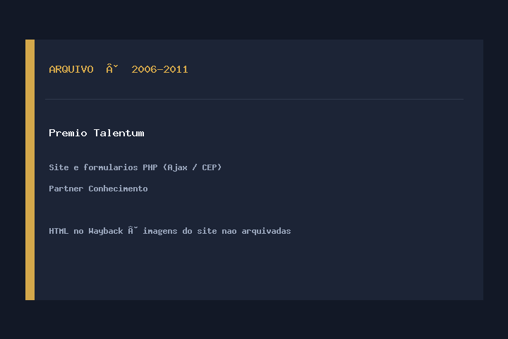 Card de arquivo do Prêmio Talentum (imagens do site original ausentes no Archive)