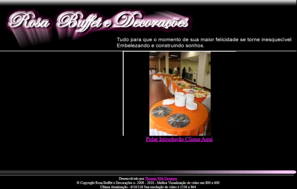 Tela de introdução do site Rosa Buffet e Decorações (arquivo 2011)